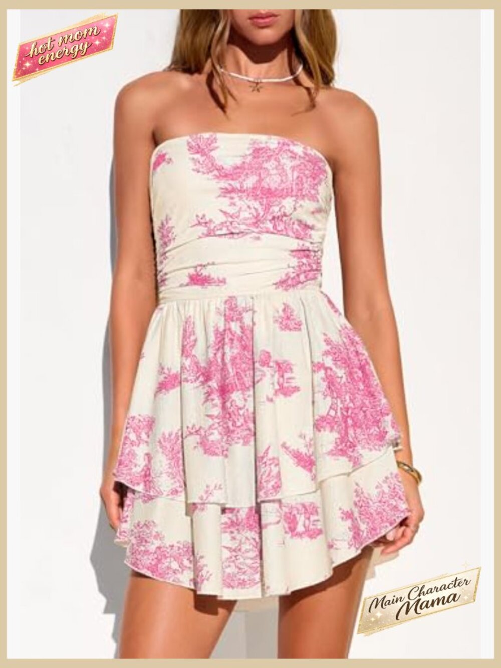 Summer Strapless Tube Mini Dress Smocked Ruffle A Line Flowy Short Party Club - Picture 5 of 7